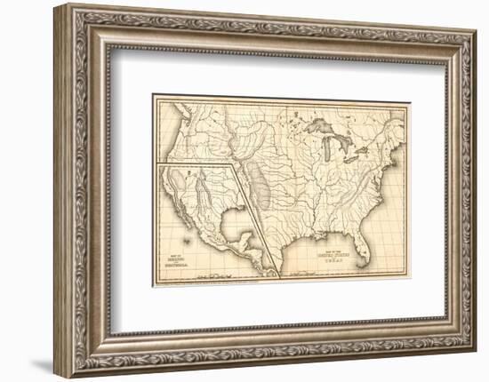 Map of the United States and Texas, Mexico and Guatimala, c.1839-Samuel Augustus Mitchell-Framed Art Print