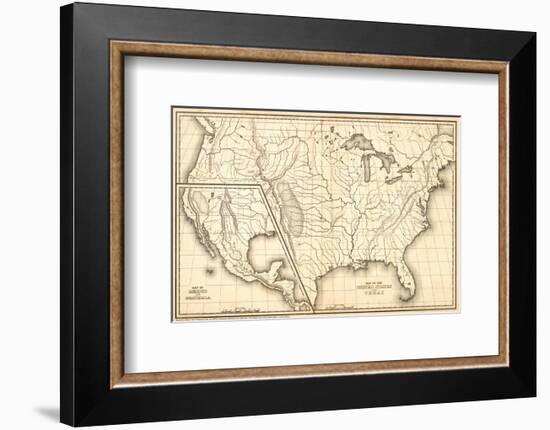 Map of the United States and Texas, Mexico and Guatimala, c.1839-Samuel Augustus Mitchell-Framed Art Print