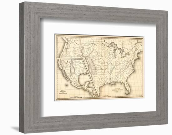 Map of the United States and Texas, Mexico and Guatimala, c.1839-Samuel Augustus Mitchell-Framed Art Print