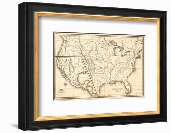 Map of the United States and Texas, Mexico and Guatimala, c.1839-Samuel Augustus Mitchell-Framed Art Print