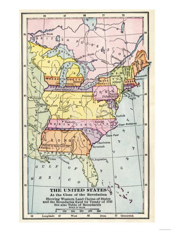 Map Of The United States From The Year 1783 Maping Resources