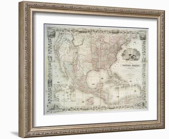 Map of the United States, British provinces, Mexico, West Indies and Central America, 1850-American School-Framed Giclee Print