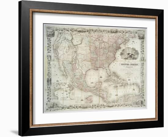 Map of the United States, British provinces, Mexico, West Indies and Central America, 1850-American School-Framed Giclee Print