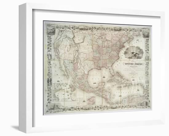 Map of the United States, British provinces, Mexico, West Indies and Central America, 1850-American School-Framed Giclee Print