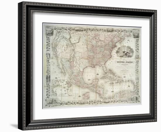 Map of the United States, British provinces, Mexico, West Indies and Central America, 1850-American School-Framed Giclee Print