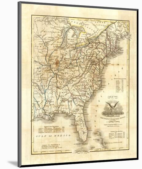 Map of The United States, c.1845-John Warner Barber-Mounted Art Print