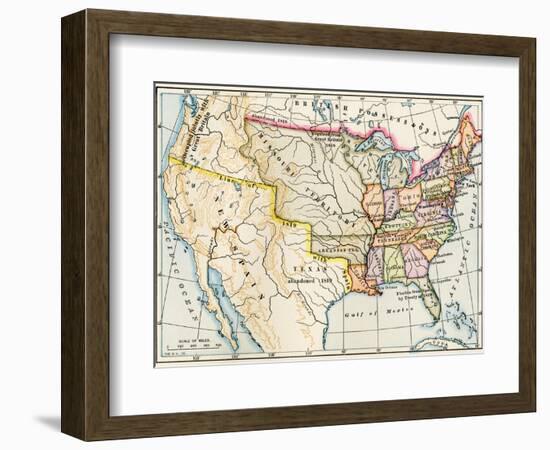 Map of the United States in 1819, Showing Territory under Spanish and British Control-null-Framed Giclee Print