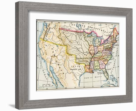 Map of the United States in 1819, Showing Territory under Spanish and British Control-null-Framed Giclee Print