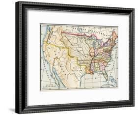 Map of the United States in 1819, Showing Territory under Spanish and British Control-null-Framed Giclee Print