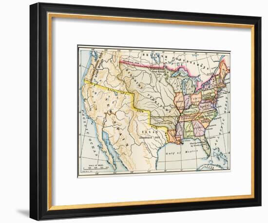 Map of the United States in 1819, Showing Territory under Spanish and British Control-null-Framed Giclee Print