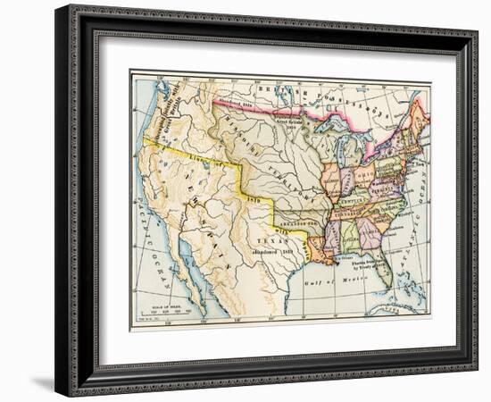 Map of the United States in 1819, Showing Territory under Spanish and British Control-null-Framed Giclee Print