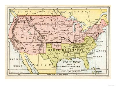 Map of the United States in 1861, at the Start of the Civil War Giclee ...