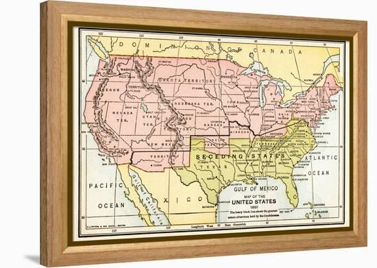 Map of the United States in 1861, at the Start of the Civil War-null-Framed Premier Image Canvas