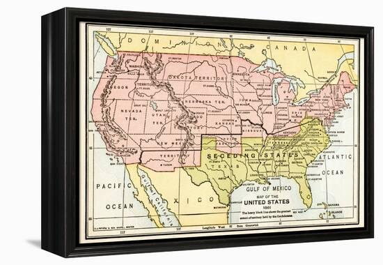 Map of the United States in 1861, at the Start of the Civil War-null-Framed Premier Image Canvas
