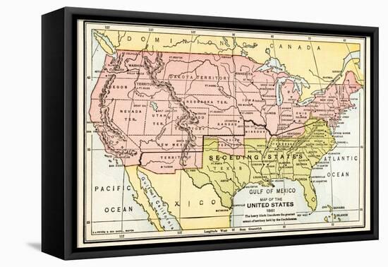 Map of the United States in 1861, at the Start of the Civil War-null-Framed Premier Image Canvas