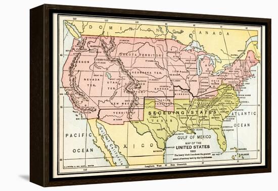 Map of the United States in 1861, at the Start of the Civil War-null-Framed Premier Image Canvas