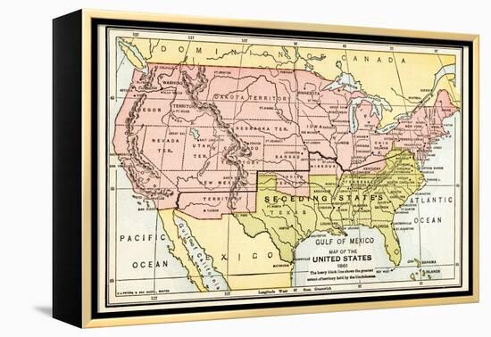 Map of the United States in 1861, at the Start of the Civil War-null-Framed Premier Image Canvas