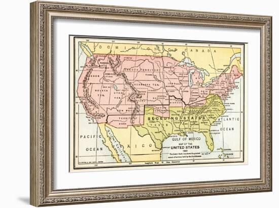 Map of the United States in 1861, at the Start of the Civil War-null-Framed Giclee Print