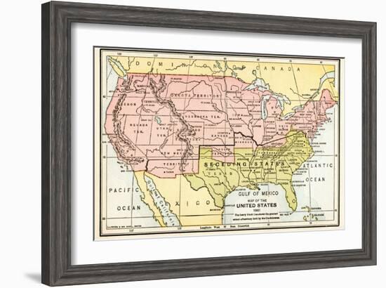 Map of the United States in 1861, at the Start of the Civil War-null-Framed Giclee Print