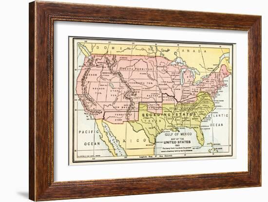 Map of the United States in 1861, at the Start of the Civil War-null-Framed Giclee Print