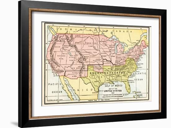 Map of the United States in 1861, at the Start of the Civil War-null-Framed Giclee Print