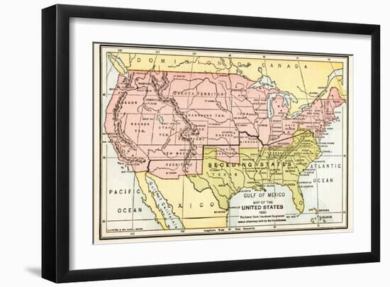 Map of the United States in 1861, at the Start of the Civil War-null-Framed Giclee Print