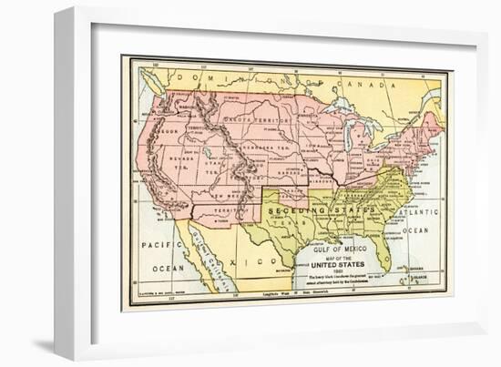 Map of the United States in 1861, at the Start of the Civil War-null-Framed Giclee Print