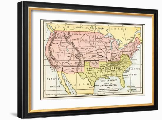 Map of the United States in 1861, at the Start of the Civil War-null-Framed Giclee Print