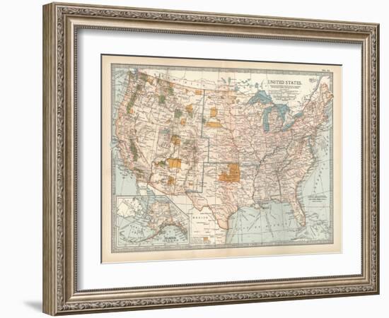 Map of the United States. Inset of Alaska-Encyclopaedia Britannica-Framed Art Print