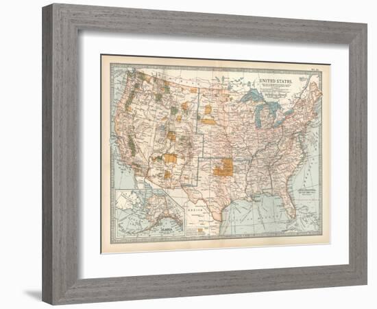 Map of the United States. Inset of Alaska-Encyclopaedia Britannica-Framed Art Print