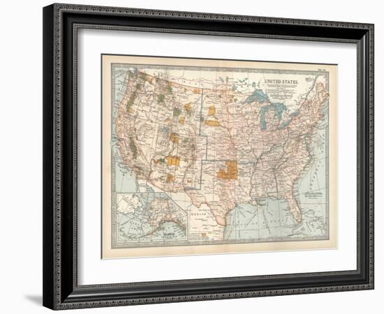 Map of the United States. Inset of Alaska-Encyclopaedia Britannica-Framed Art Print