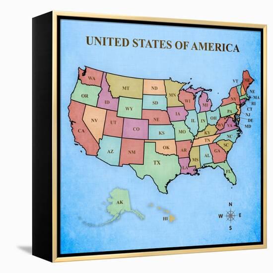 Map of the United States-Josefina-Framed Stretched Canvas