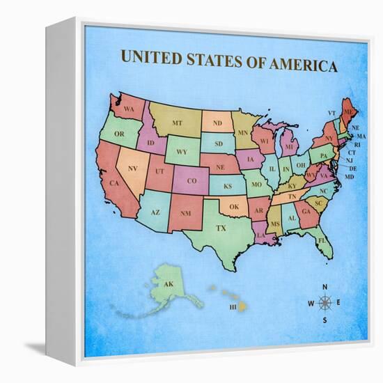 Map of the United States-Josefina-Framed Stretched Canvas