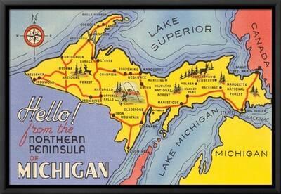 Map Of Upper Peninsula Map Of The Upper Peninsula, Michigan' Art Print | Art.com