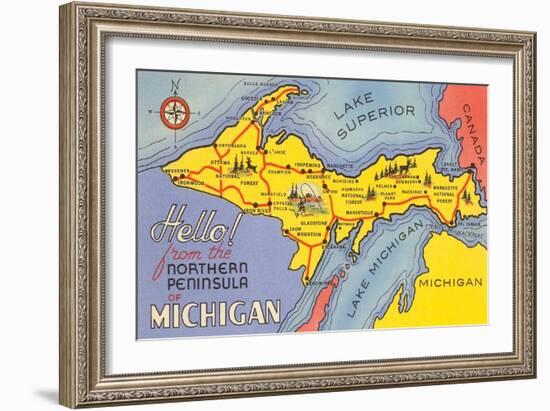 Map of the Upper Peninsula, Michigan-null-Framed Art Print