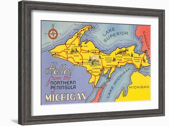 Map of the Upper Peninsula, Michigan-null-Framed Art Print