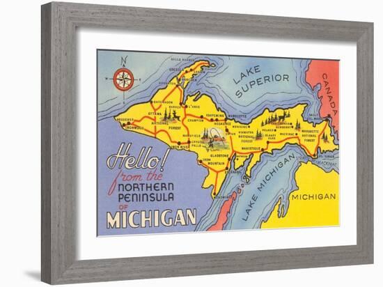 Map of the Upper Peninsula, Michigan-null-Framed Art Print