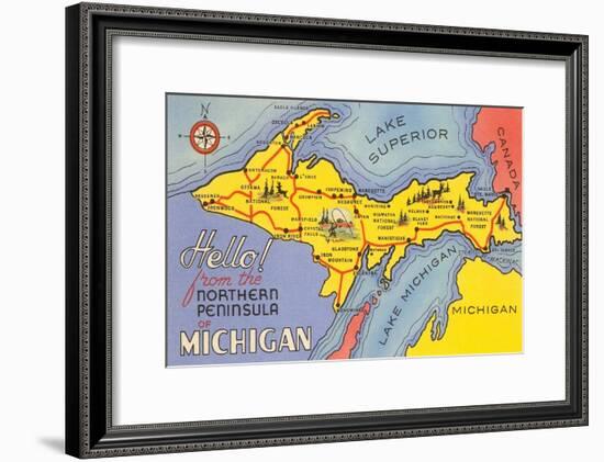 Map of the Upper Peninsula, Michigan-null-Framed Art Print