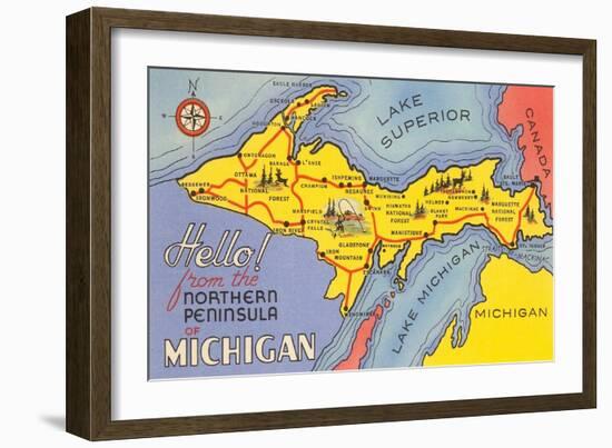 Map of the Upper Peninsula, Michigan--Framed Art Print