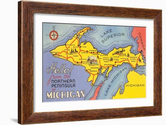 Map of the Upper Peninsula, Michigan-null-Framed Art Print