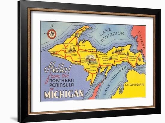 Map of the Upper Peninsula, Michigan-null-Framed Art Print