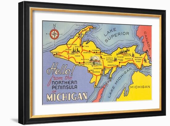 Map of the Upper Peninsula, Michigan-null-Framed Art Print