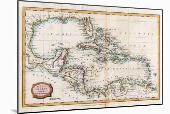 Map of the West Indies, 18th Century-Barlow-Mounted Giclee Print