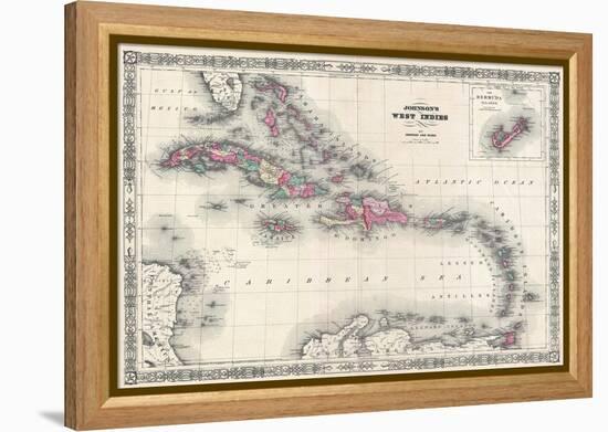 Map of the West Indies and Caribbean by A.J. Johnson-null-Framed Premier Image Canvas