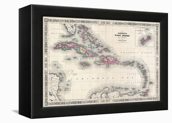 Map of the West Indies and Caribbean by A.J. Johnson-null-Framed Premier Image Canvas