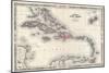 Map of the West Indies and Caribbean by A.J. Johnson-null-Mounted Giclee Print