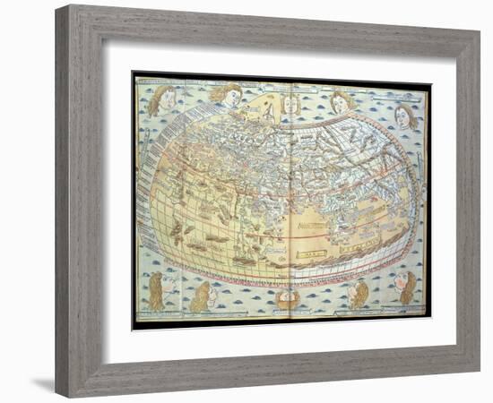 Map of the World, Based on Descriptions and Co-ordinates Given in 'Geographia'-Ptolemy-Framed Giclee Print