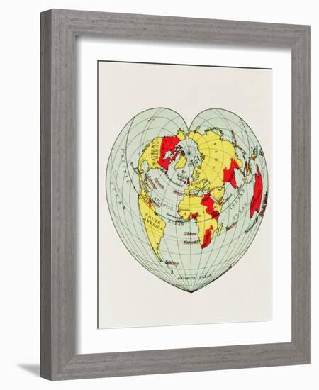 Map of the World Distorted into the Shape of a Heart-null-Framed Giclee Print