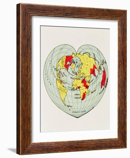 Map of the World Distorted into the Shape of a Heart-null-Framed Giclee Print