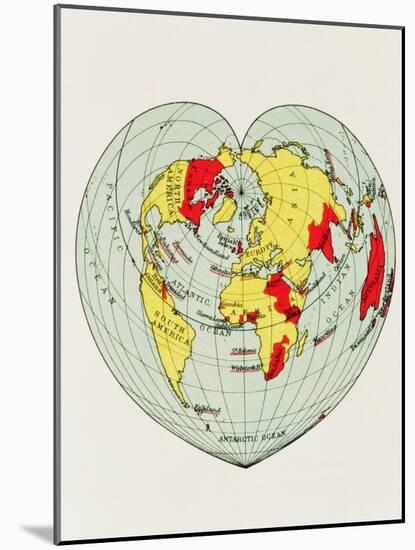 Map of the World Distorted into the Shape of a Heart-null-Mounted Giclee Print